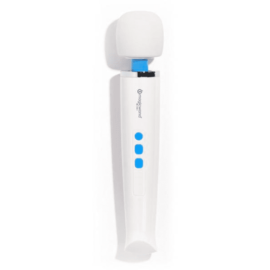 white with blue buttons and blue neck Magic Wand Mini Rechargeable Vibrating Massager