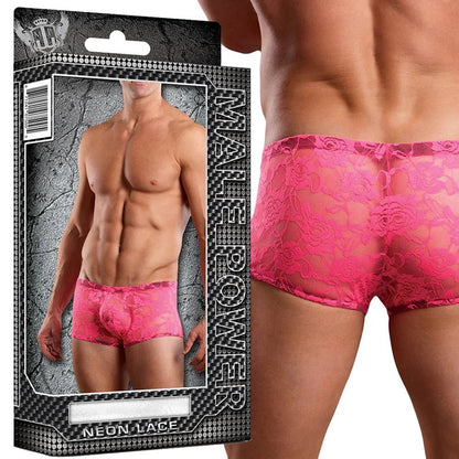 Male Power Hot Pink Neon Lace Mini Short