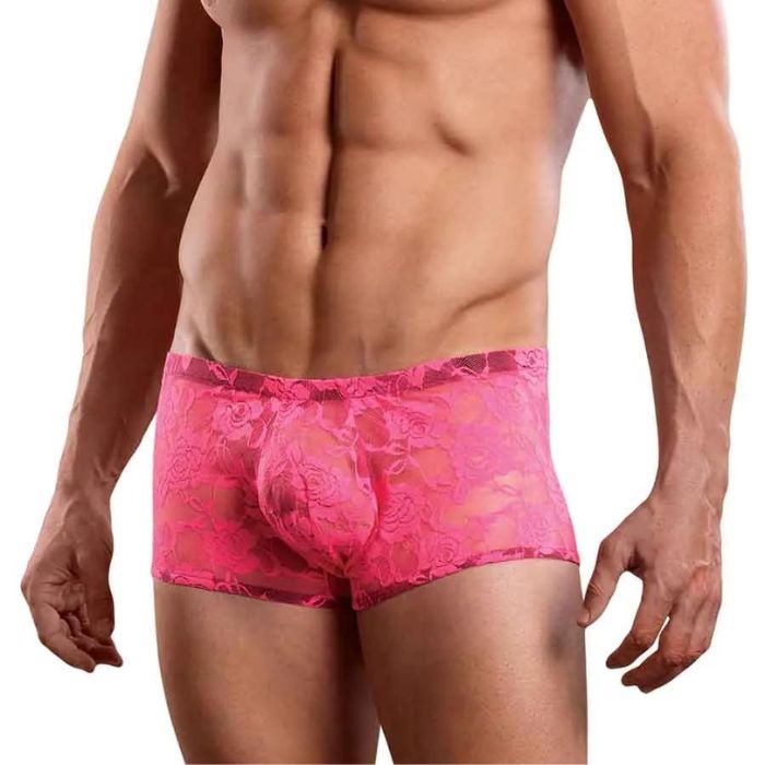 Male Power Hot Pink Neon Lace Mini Short