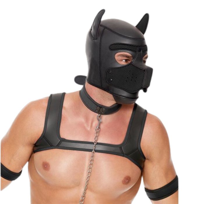 ouch 8 piece neoprene kinky puppy play kit on male body