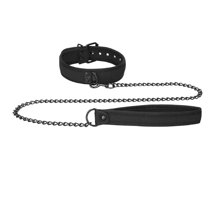 neoprene collar with black metal leash