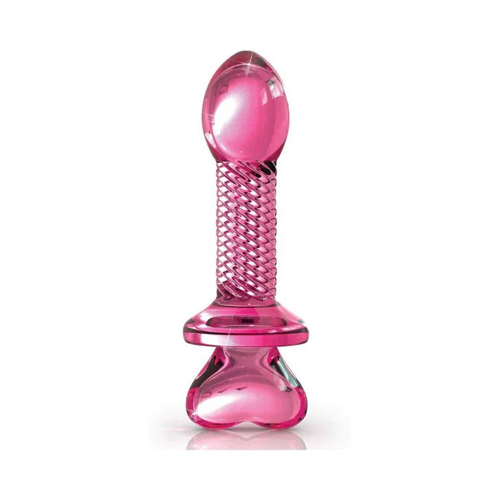 CB - X - Pipedream Icicles No. 82 Pink Heart Ribbed Glass Plug and Juicer