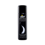 Front of Pjur Original Concentrated Silicone personal lubricant, in a 8.5oz / 250mL. Bottle is black with white accents and white text. 