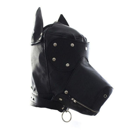 locking vegan leather dog hood mask with zipper mouth
