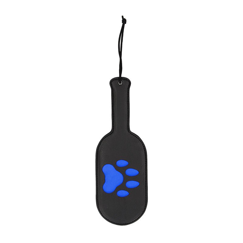 black paddle with blue puppy paw print cut out