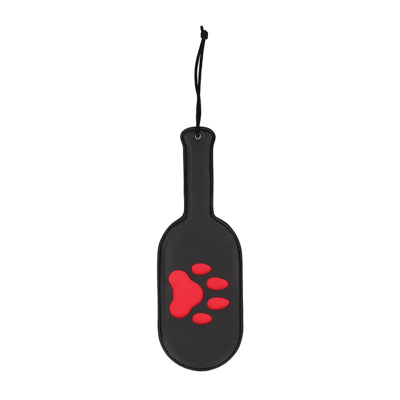 black paddle with red puppy paw print cut out
