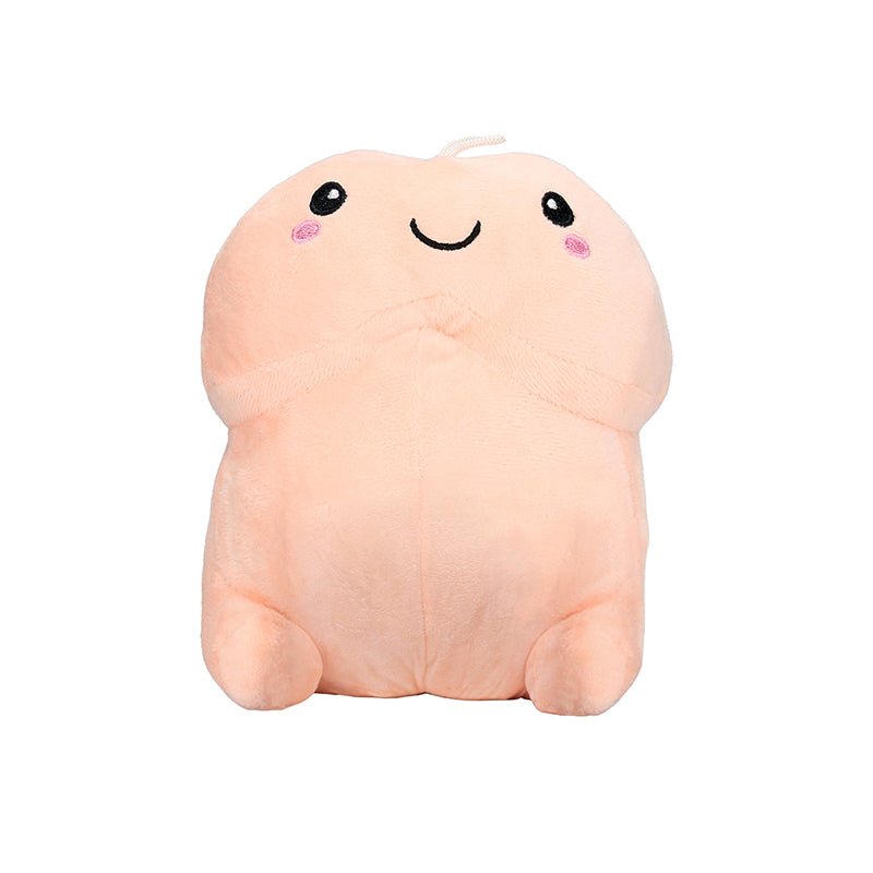 small Short Penis Beige Stuffy with black eyes, pink circle cheeks, and black smile