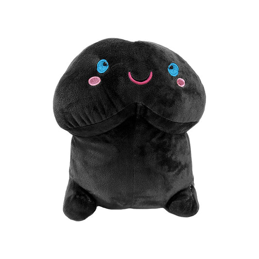 large Short Penis Black Stuffy with blue eyes, pink circle cheeks and pink smile