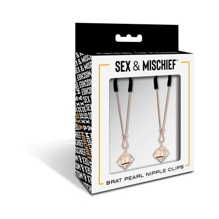 Sex & Mischief Brat gold and pearl Nipple Jewelry set with black silicone tips