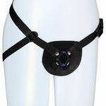 black SX For You Beginners Strap On Harness with purple o-ring installed on mannequin
