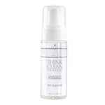 Front of Think Clean Thoughts concentrated Foaming Toy Cleaner 5.07 ounce bottle. Bottle is clear with white label and silver text. Bottle top is a white foaming pump lid and clear cap.