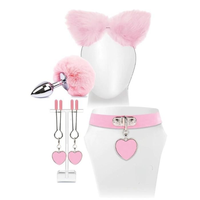 5 pieces pink and silver metal kitty play costume kit